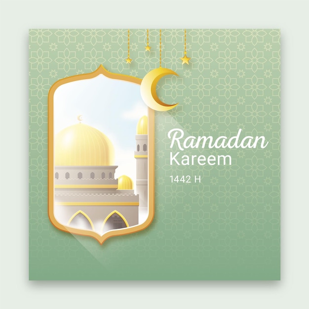 Vector realista del cartel de Ramadan Kareem