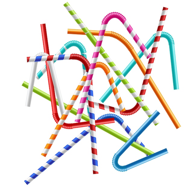 Vector realista detallado 3d de conjunto de pajitas de plástico de diferentes colores