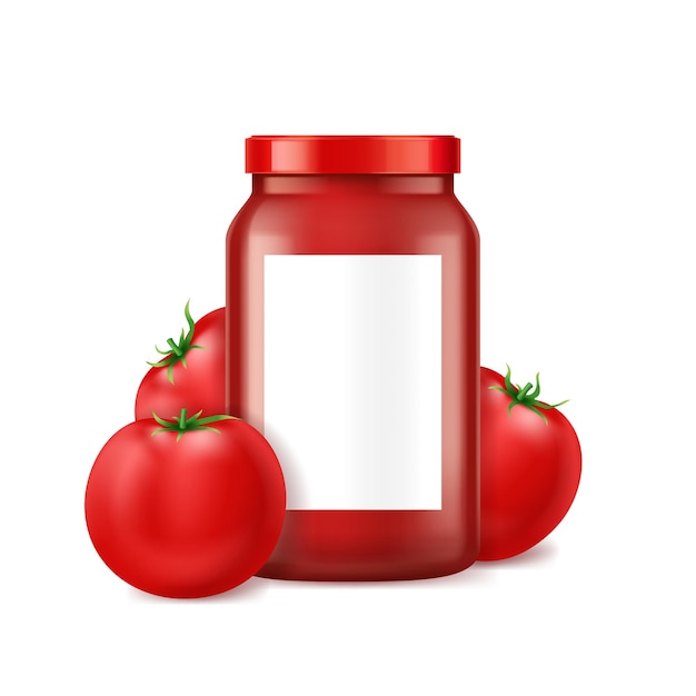 Vector realista y detallado de la jarra de salsa de tomate en 3D