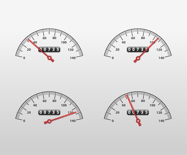 Vector realista detallado del panel de control del velocímetro de automóvil