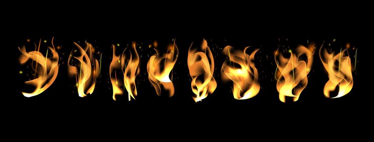 Vector vector realista llamas de fuego ardiente con humo