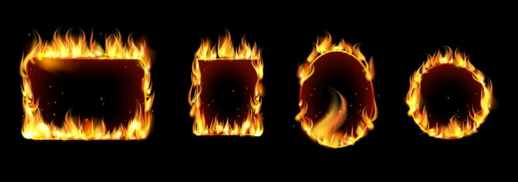 Vector vector realista llamas de fuego ardiente