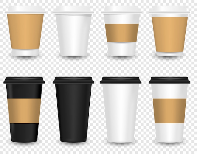 Vector realista papel en blanco taza de café conjunto aislado.