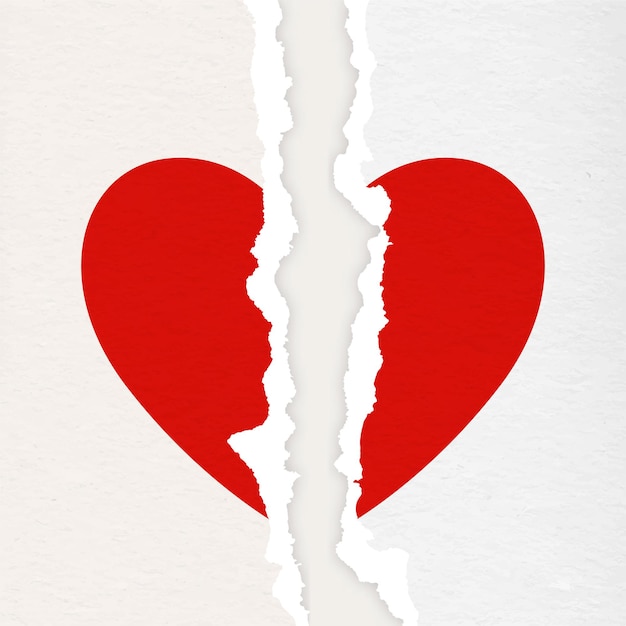 Vector vector realista papel textura rasgado corazón primer plano aislado sobre fondo blanco corazón roto divorcio día de san valentín relación concepto papel arte