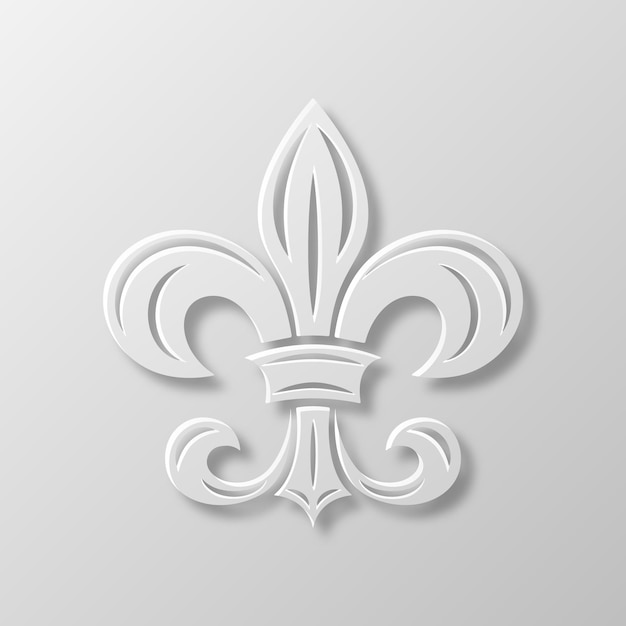 Vector Realistic Paper 3d Fleur De Lis Primer plano en fondo blanco Ilustración vectorial del signo del lirio heráldico