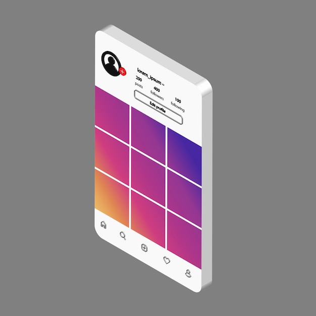 Vector de redes sociales simulacro. Plantilla de interfaz para aplicación móvil.