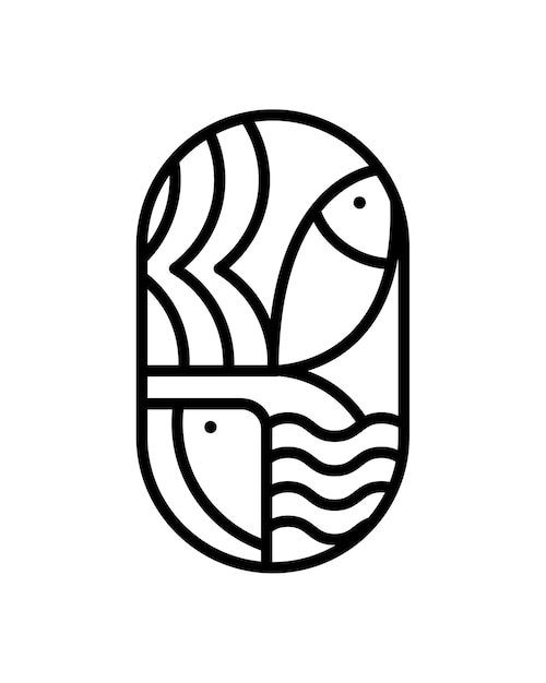 Vector redondo mar o río peces y olas logo icono Simple línea abstracta moderna silueta