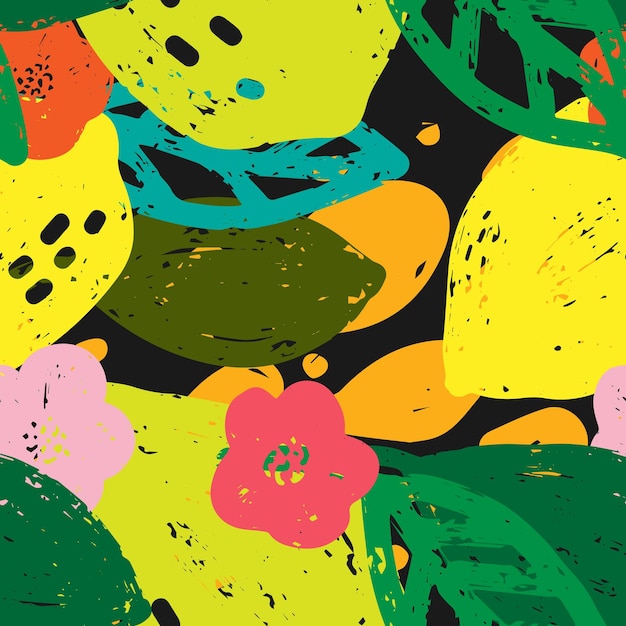 Vector de relación de patrón estilizado de textura grunge abstracta de limón