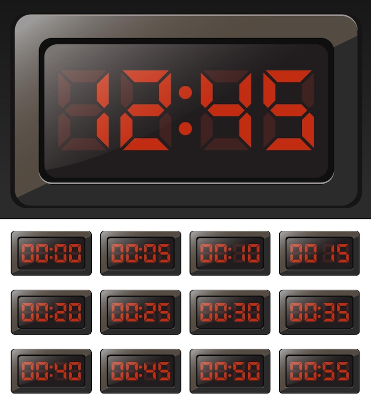 Vector vector reloj digital y temporizadores con números rojos
