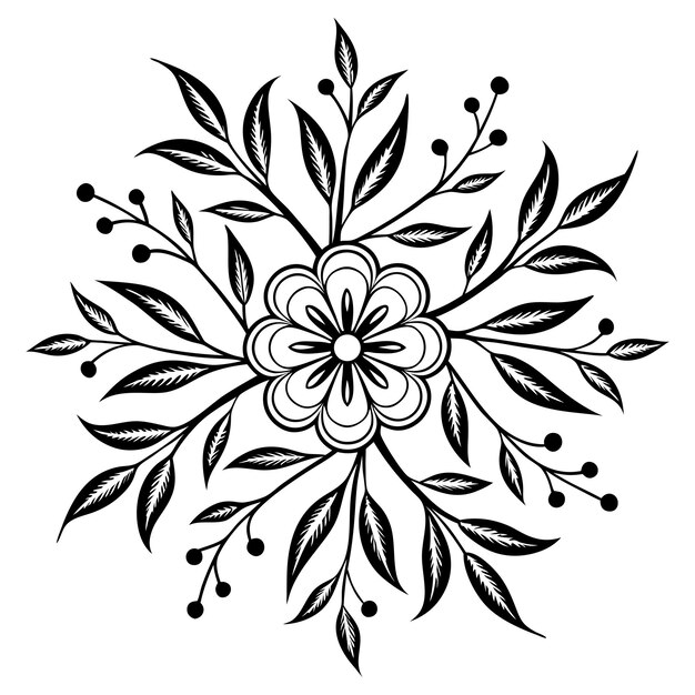 Vector de remolino floral con hojas y pétalos Estilo Mandala