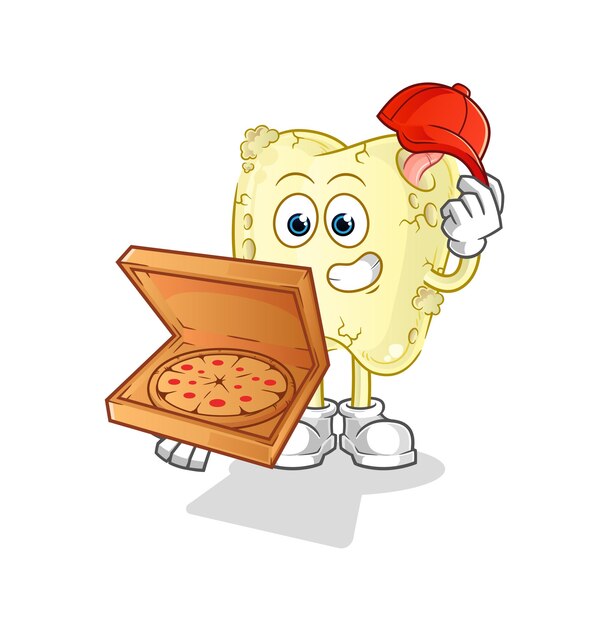 Vector de repartidor de pizza con caries dental. personaje animado