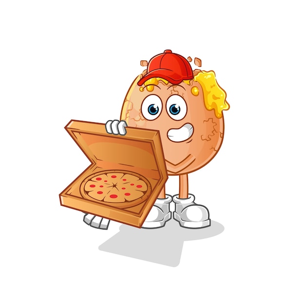 Vector de repartidor de pizza de huevo roto. personaje animado