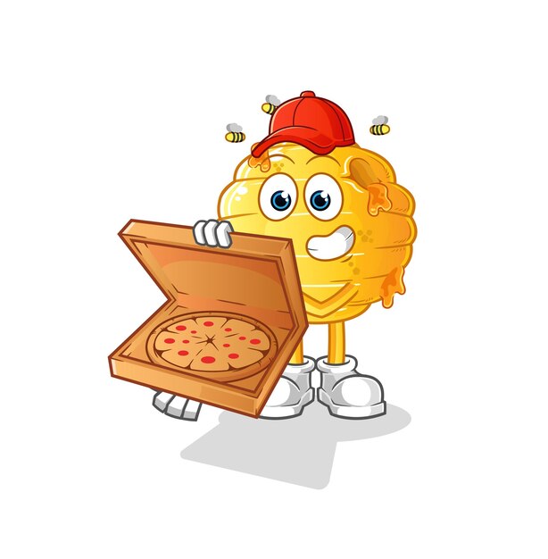 Vector de repartidor de pizza de nido de abeja. personaje animado