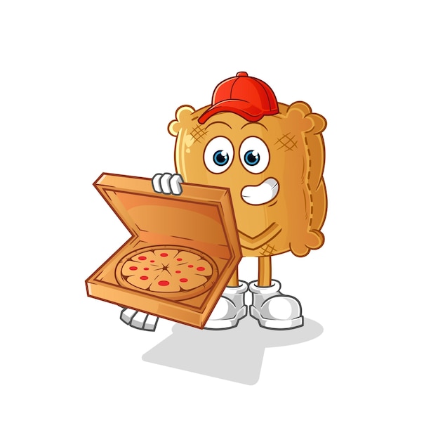 Vector de repartidor de pizza de saco de arpillera. personaje animado