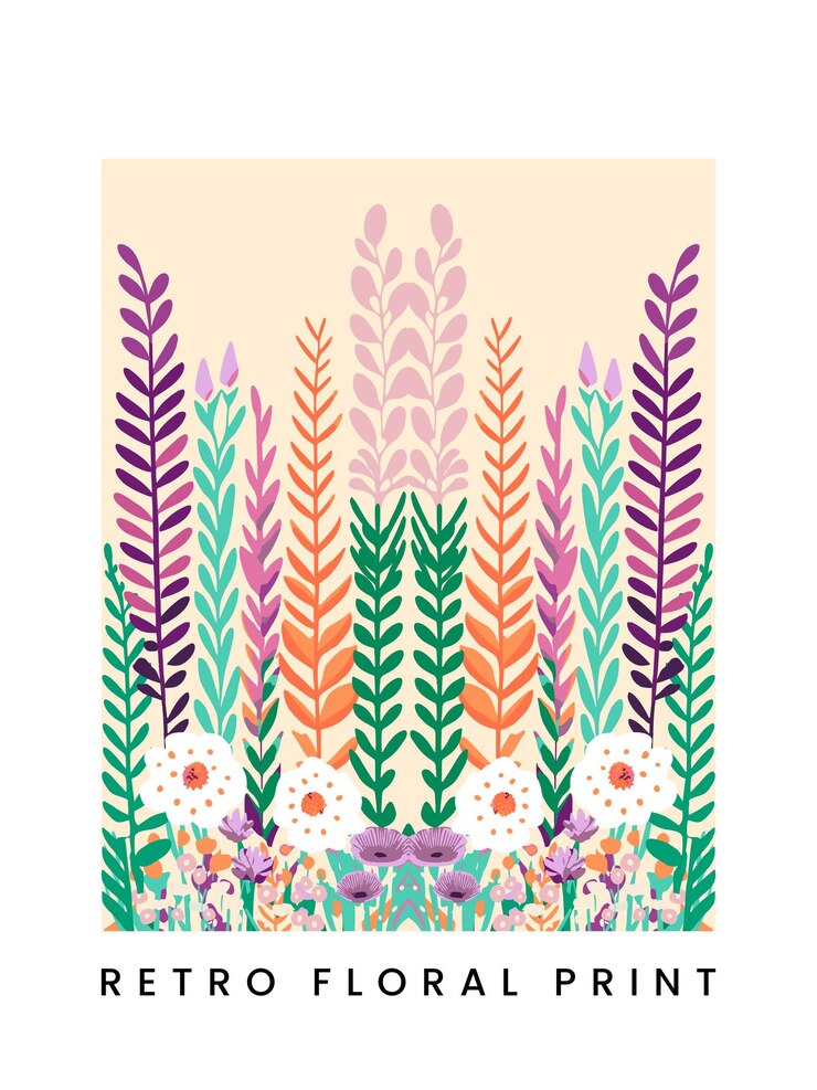 Vector Resumen Retro Pantalla Impresión Jardín Botánico Elementos de patrón de superficie floral o botánica para portada de libro de póster o fondo de publicidad