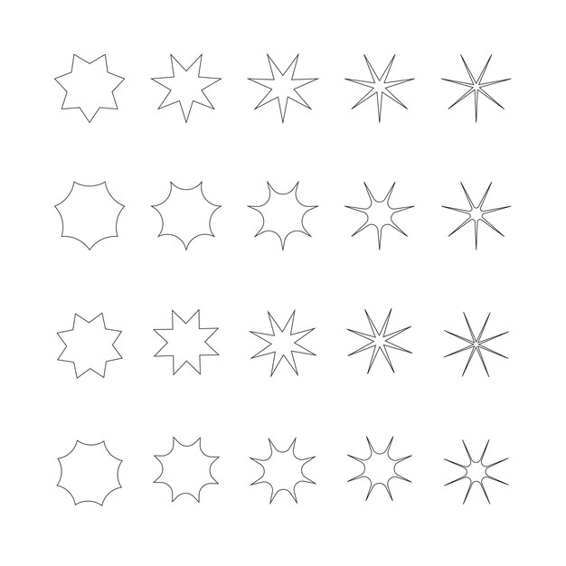 vector retro elementos de diseño futurista estrella. Conjunto de gráficos retro, tendencias de diseño de los años 80 e ilustración de elementos geométricos antiguos.