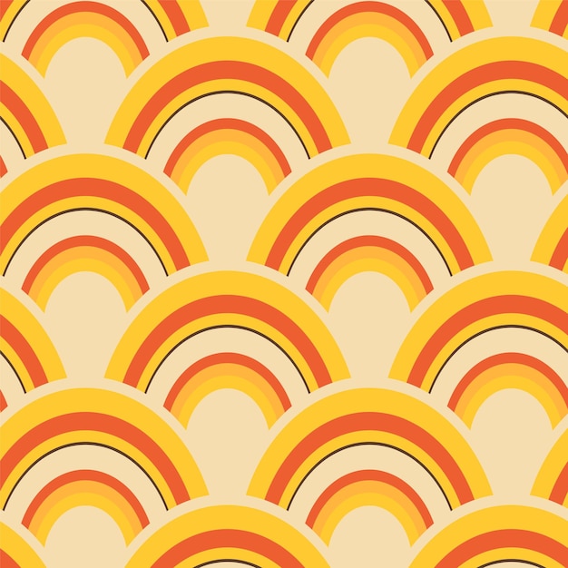 Vector retro geométrico de patrones sin fisuras con rayas Vintage impresión arco iris naranja amarillo colores