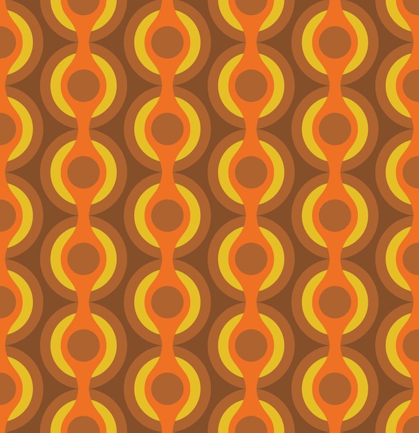 Vector Retro Marrón Naranja y Amarillo Patrón Sin Costuras Diseño geométrico de los años 70 cálido fondo de otoño Ilustración abstracta para papel tapiz sitio web plantilla cubierta de libro tela impresión papel textil