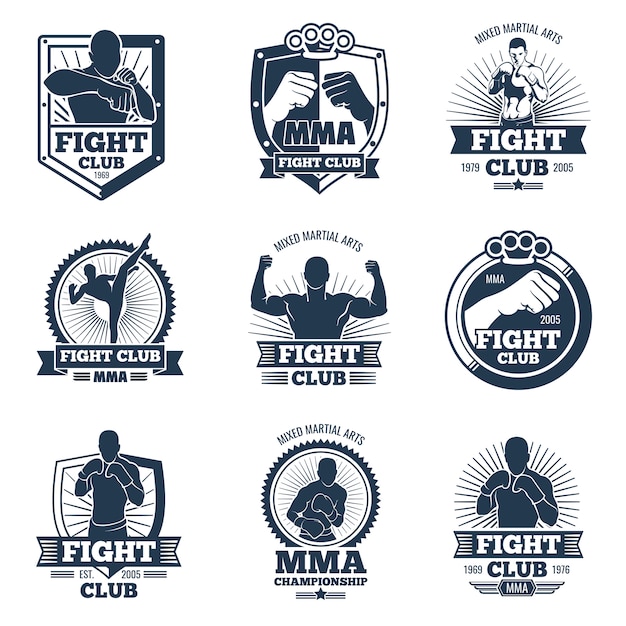 Vector retro mma emblemas y etiquetas. Club de la lucha de logos vintage.