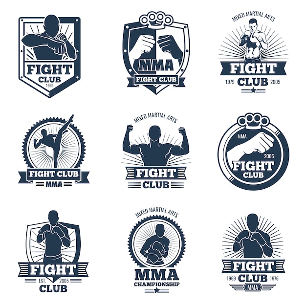 Vector vector retro mma emblemas y etiquetas. club de la lucha de logos vintage.