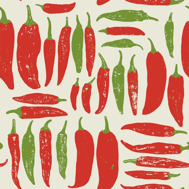 Vector Retro Screen Print Chili o Pepper Patrón de superficie sin costuras para productos o impresiones de papel de regalo
