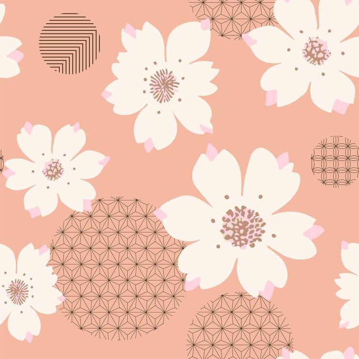 Vector Retro Vintage estilo japonés Resumen Flor de cerezo o Sakura Floral Patrón de superficie sin costuras para productos Tela o Papel de regalo Impresiones