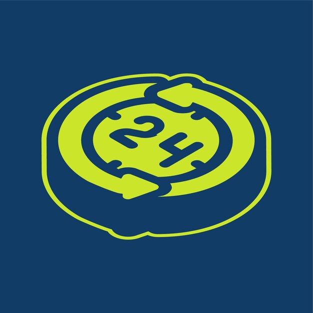 Vector retroisométrico verde 24 horas icono con fondo editable