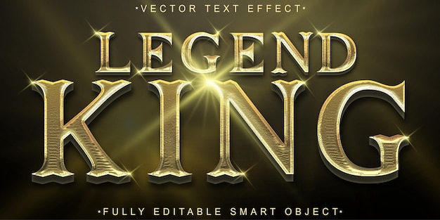 Vector del rey de la leyenda del oro brillante Objeto inteligente totalmente editable Efecto de texto