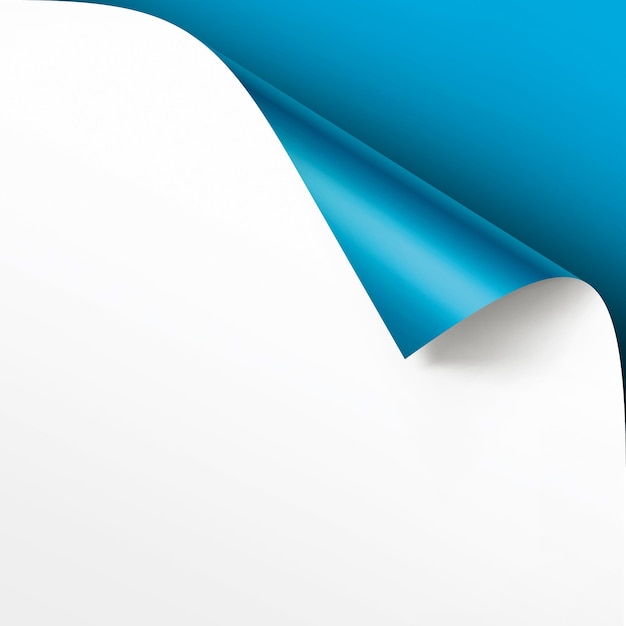 Vector vector rincón rizado de papel blanco con sombra mock up close up isolado en azul brillante