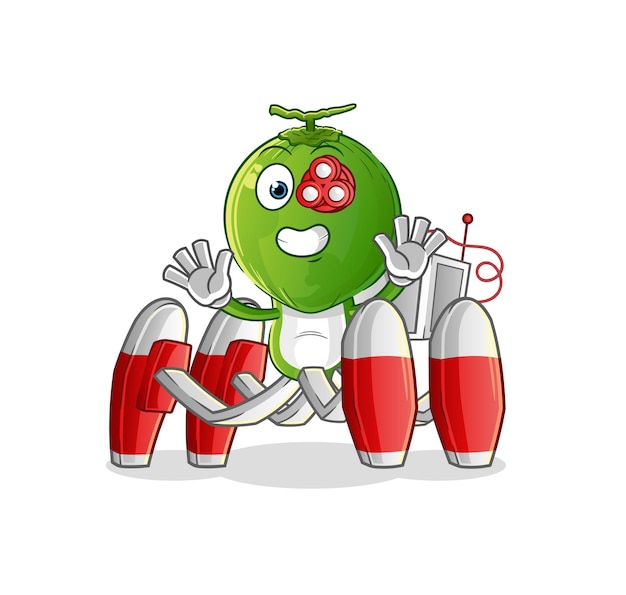 vector de robot futuro de dibujos animados de cabeza de coco verde. personaje animado
