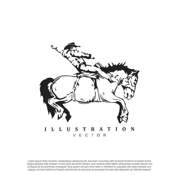 Vector de rodeo vintage con su ilustración de diseño de caballos