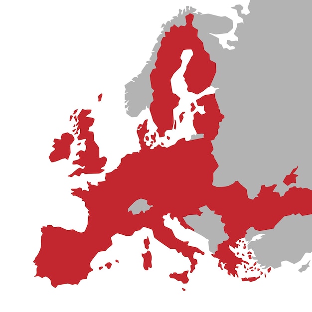 Vector vector rojo mapa de la unión europea con países extra de la ue en gris