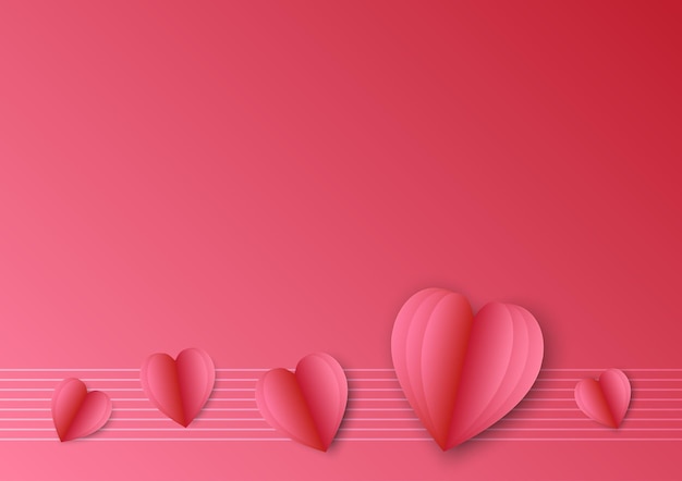 Vector romántico de amor papel corazón de fondo rosado