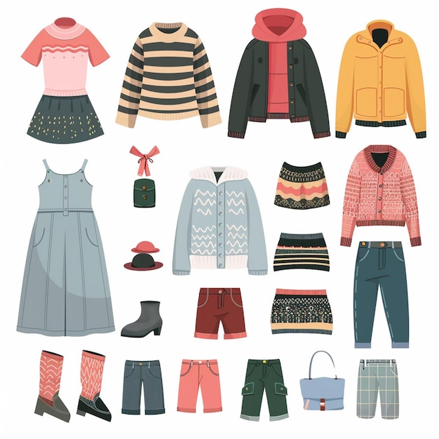 Vector ropa conjunto ilustración usar moda ropa aislada sombrero vestido camisa icono appa