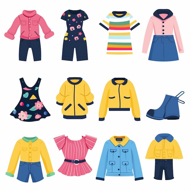 Vector ropa conjunto ilustración usar moda ropa aislada sombrero vestido camisa icono appa