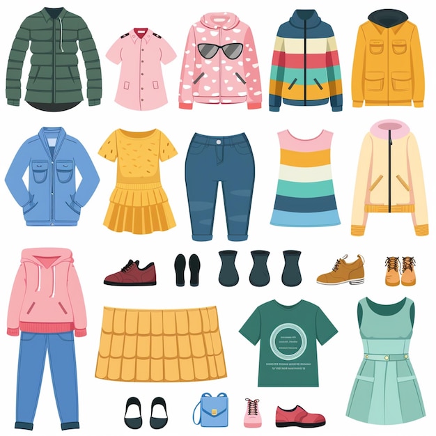 Vector ropa conjunto ilustración usar moda ropa aislada sombrero vestido camisa icono appa