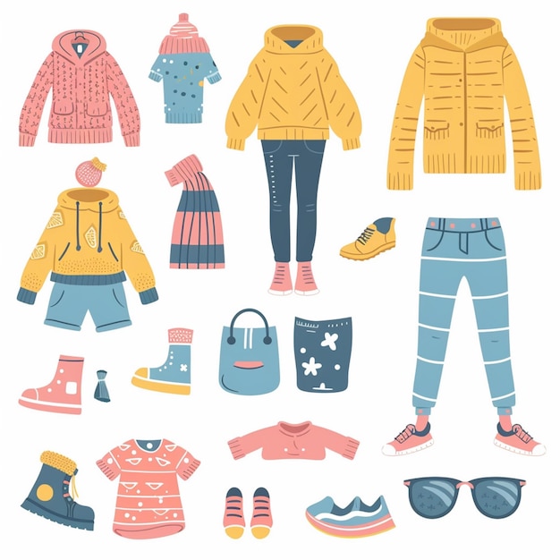 Vector ropa conjunto ilustración usar moda ropa aislada sombrero vestido camisa icono appa
