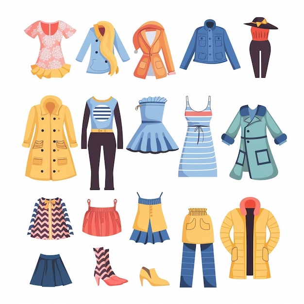 Vector ropa conjunto ilustración usar moda ropa aislada sombrero vestido camisa icono appa