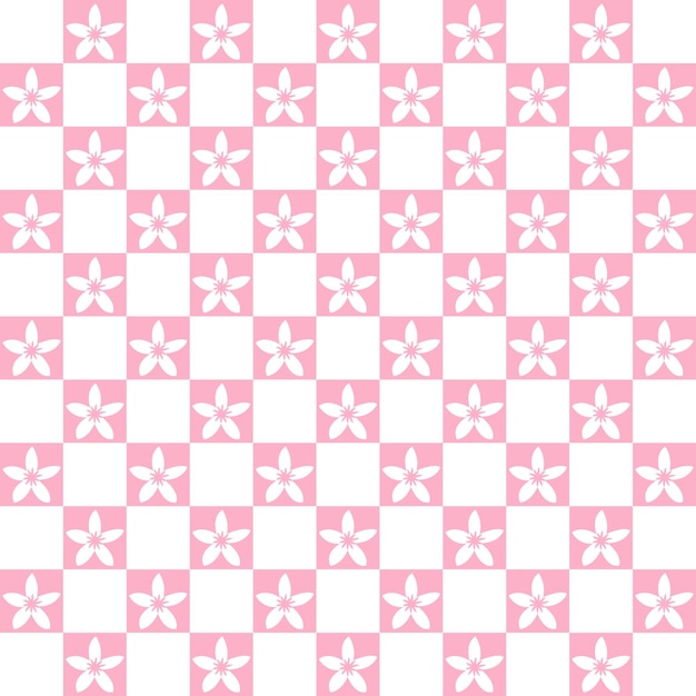 Vector rosa y blanco de patrones sin fisuras con checkerbord y flores retro