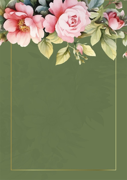 Vector vector rosa blanco y verde invitación de lujo dorada realista con flora y flores