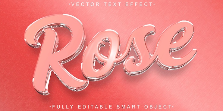 Vector vector de rosa brillante elegante objeto inteligente totalmente editable efecto de texto