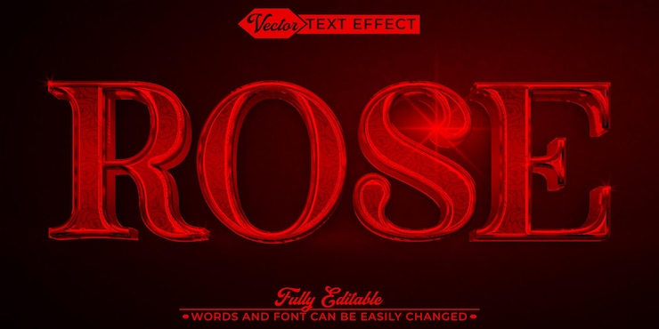 Vector vector de rosa brillante totalmente editable efecto de texto de objeto inteligente