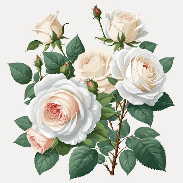 Vector de rosas de jardín sobre fondo blanco