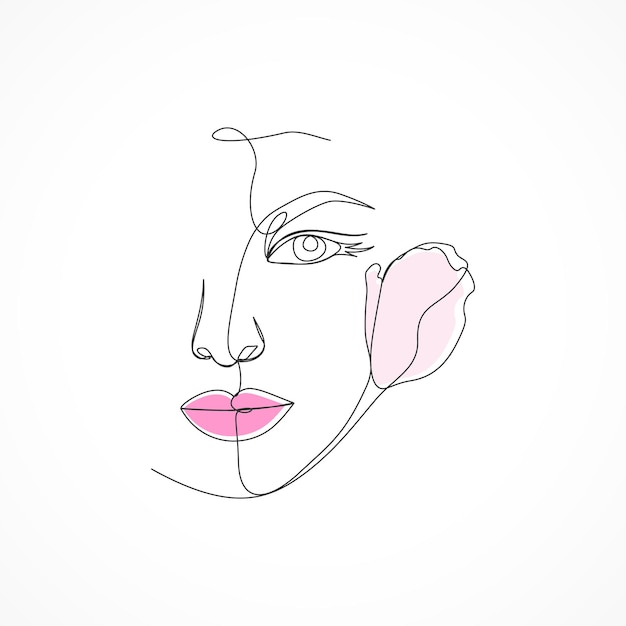 Vector vector de rostro de mujer de una línea continua