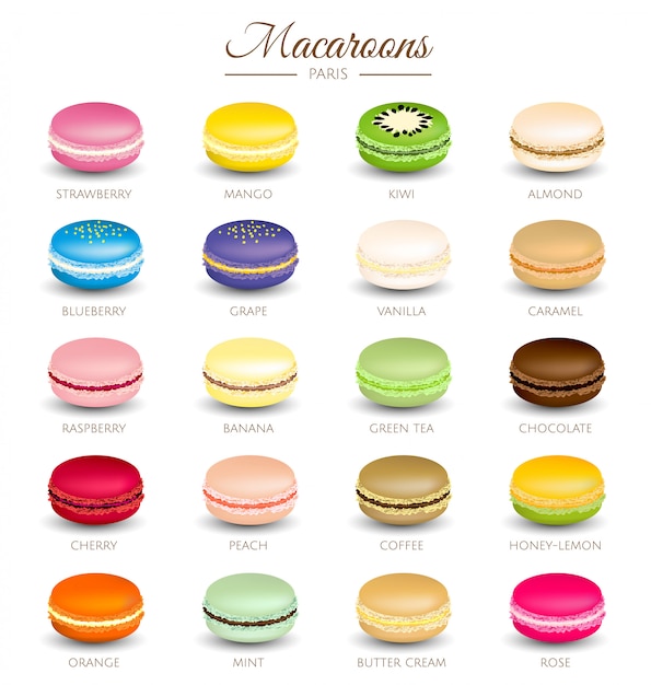 Vector de sabores de macarrones de colores