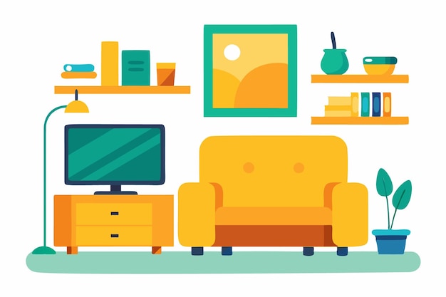 Vector de sala de estar moderna acogedora con tonos cálidos y decoración elegante