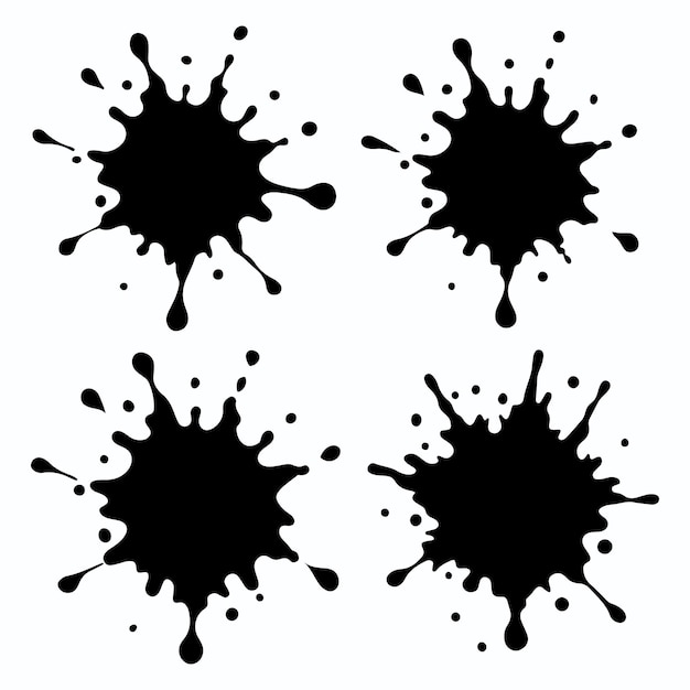 vector de salpicaduras o gotas de agua salpicadura de tinta negra mancha de suciedad salpicadures y siluetas de botas