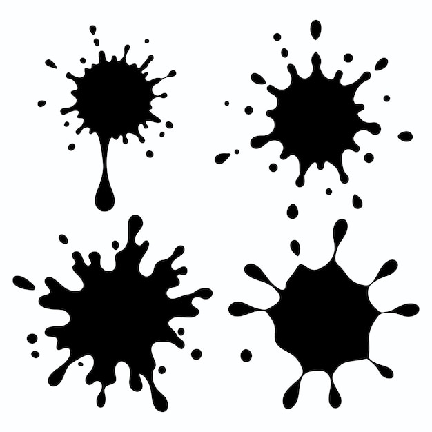vector de salpicaduras o gotas de agua salpicadura de tinta negra mancha de suciedad salpicadures y siluetas de botas