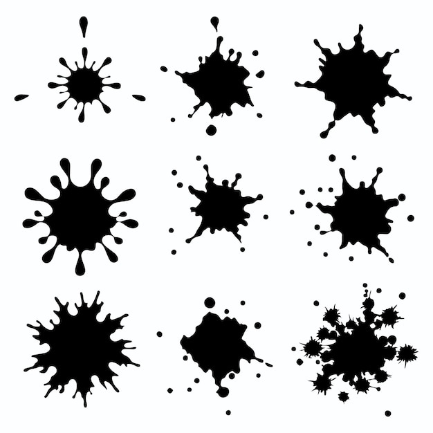 vector de salpicaduras o gotas de agua salpicadura de tinta negra mancha de suciedad salpicadures y siluetas de botas