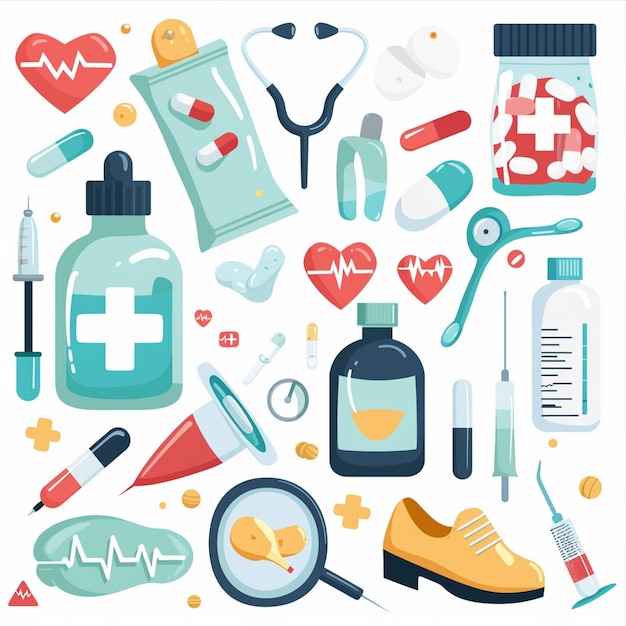 Vector de salud médico icono de medicina médico atención hospitalaria ilustración conjunto de líneas tratamiento
